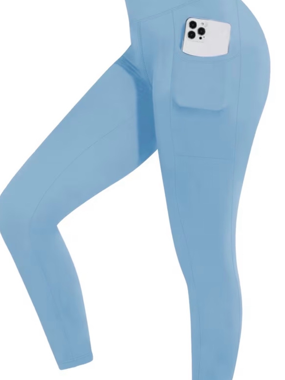 High-Waist Light Blue Pocket Leggings - Women